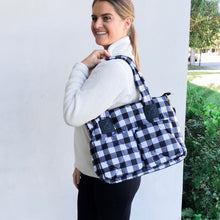 Load image into Gallery viewer, Puffer Messenger Bag - Black and White Plaid
