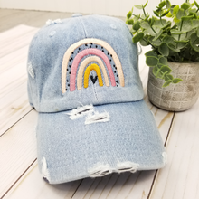 Load image into Gallery viewer, Distressed Denim Rainbow Hat
