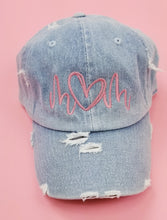 Load image into Gallery viewer, Denim Distressed Mom Hat • Heart
