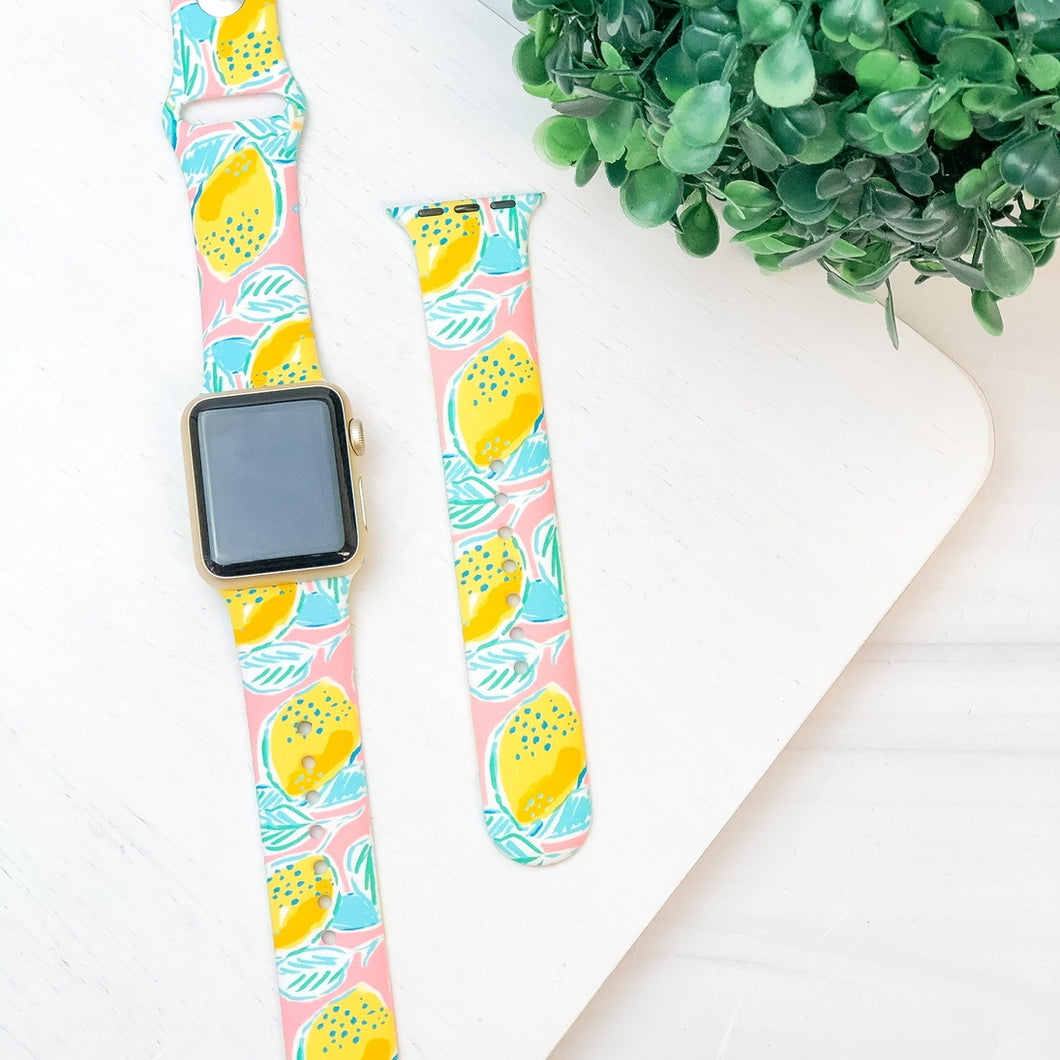 Pink Lemon Printed Silicone Smart Watch Band