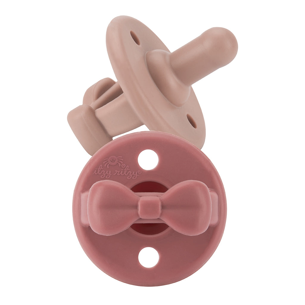 Sweetie Soother Itzy Ritzy Pacifier Sets (2-pack) - Clay + Rosewood Bows
