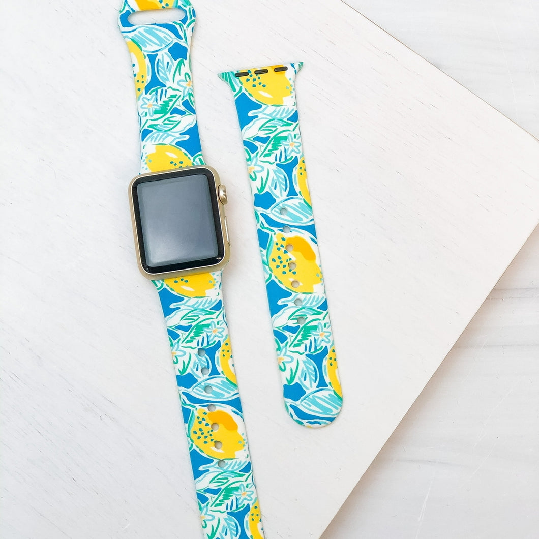 Blue Lemon Printed Silicone Smart Watch Band