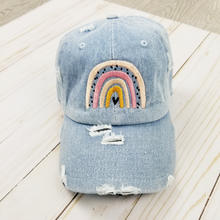 Load image into Gallery viewer, Distressed Denim Rainbow Hat
