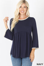 Load image into Gallery viewer, Pompom Detail Peplum Top
