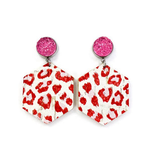 Red and Pink Leopard Leather Earrings