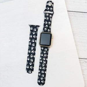 Paw Print Silicone Smart Watch Band - Black/White Paw