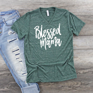 Blessed Mama • Marbled V-Neck Tee