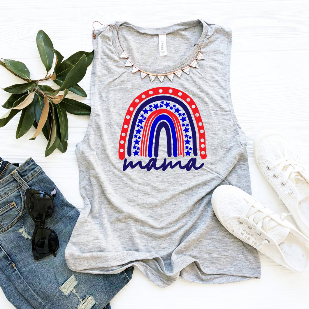 Patriotic Mama Rainbow • Muscle Tank - SIZE UP