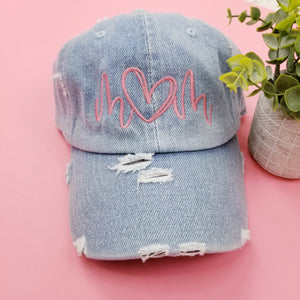 Denim Distressed Mom Hat • Heart