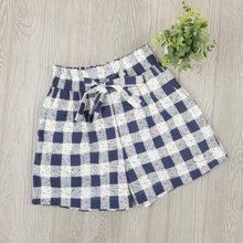 Load image into Gallery viewer, Navy Plaid Linen Shorts
