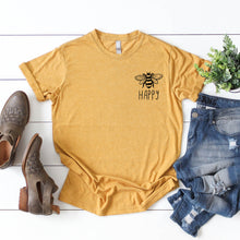 Load image into Gallery viewer, Bee Happy • Left Chest Mustard Tee

