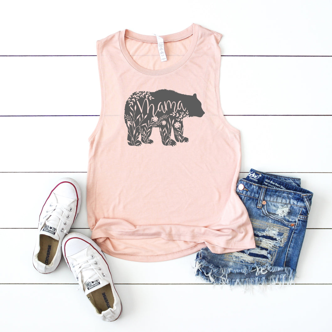 Floral Mama Bear Muscle Tank • SIZE UP