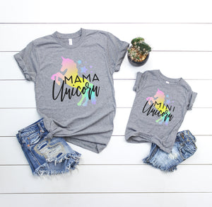 Mama Unicorn & Mini Unicorn Shirt Set • Gray