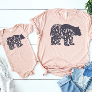 Mama Bear Baby Bear Shirt Set • Peach - Set of 2 Shirts