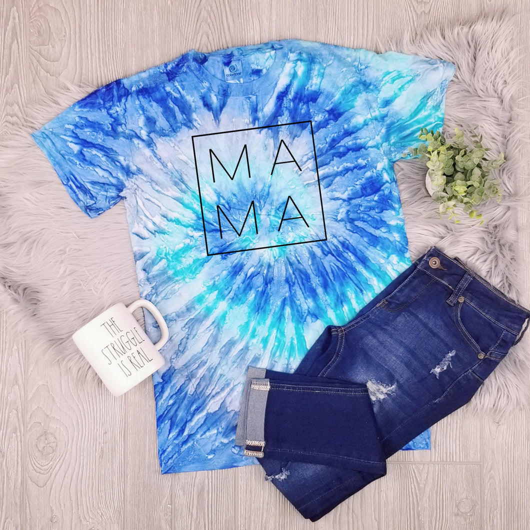 Mama Square Design • Blue Tie Dye Short Sleeve