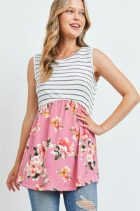 Frilly Floral Contrast Tank - Mauve