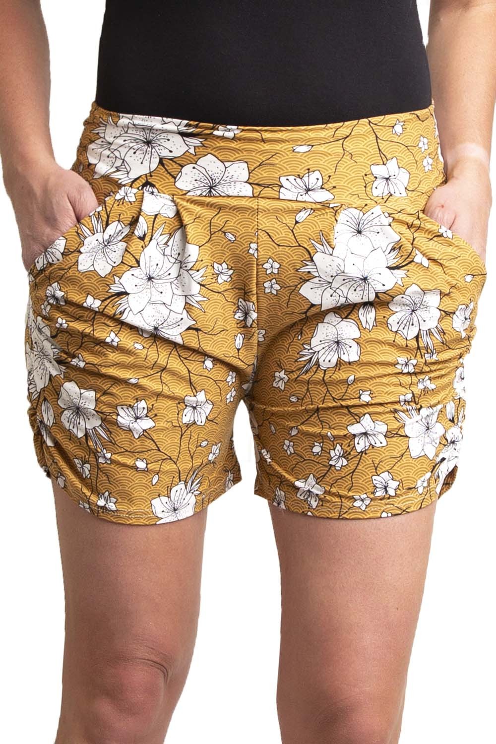 Floral Mustard Harem Shorts